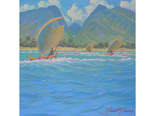 Three Sail Canoes by Russell Lowrey