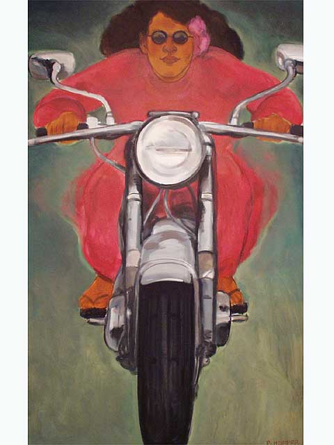 Untitled (Red & Green Motorcycle) by Pegge Hopper