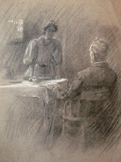 Portfolio Study: Woman with Seated Man by Shirley Russell (1886-1985)