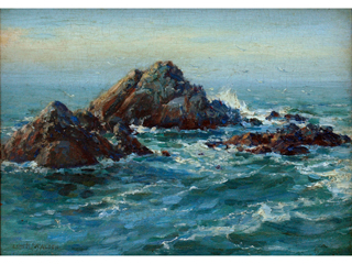 Seascape-Rocks by Lionel Walden (1861-1933)