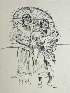 Two Women & Umbrella by William Herwig