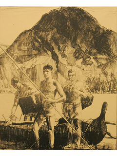Three Fishermen and Canoe by Alexander S. MacLeod (1888-1975)