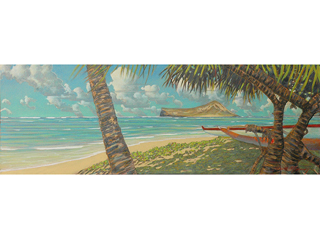 Outrigger At Rabbit Island, Waimanalo Beach by Russell Lowrey