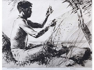 Mending Nets, Hawaii by John Kelly (1876-1962)