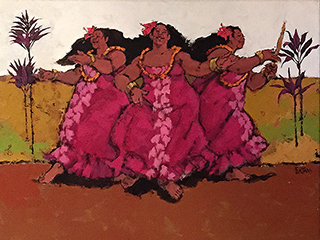 Red Muu's - Hula Dancer Trio by Alfred Furtado (1931-2012)