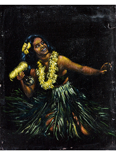 Hula Girl with Uliuli & Yellow Flower by   Unknown Artist