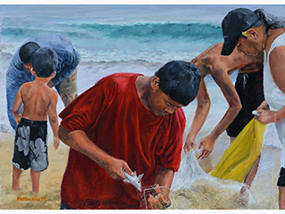 Taking Fish from the Net by Burton  Uhr