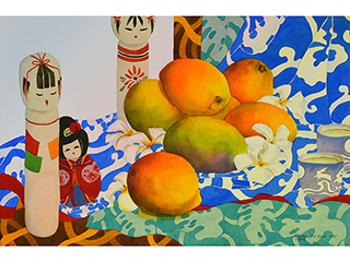 Kokeshi and Mango by Haunani K.M. Bush (1961-2022)