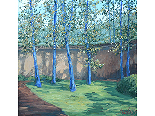 Blue Trees by Wall by Kelly  Sueda