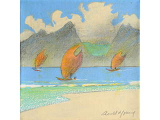 Hawaiian Sail Canoes 1 by Russell Lowrey