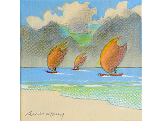 Hawaiian Sail Canoes 2 by Russell Lowrey