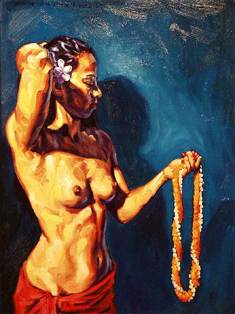 Wahine w/ Ilima & Pikake lei by James Goss