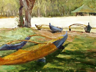 Three Canoes at Kailua Beach by Fred  Salmon