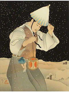 Nuit de Neige Miniature by Paul Jacoulet
