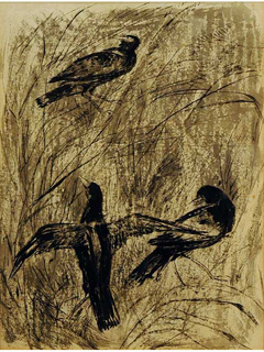 Mynahs in Grass by Juliette May Fraser (1883-1983)