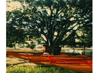 Ala Wai Orange Canoes by Marcia Duff