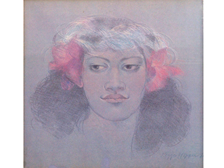 Woman's Head with Flower Behind Each Ear by Pegge Hopper