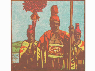 Three Ali'i in Feathered Helmets by Alexander S. MacLeod (1888-1975)