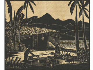 Untitled:  Bananas and Pig with Hut by Hawaiian Collectibles