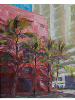 Bus At Pink Building One  by Rod Cameron