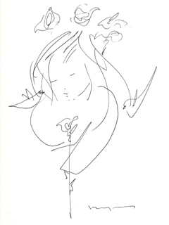 Untitled:  Girl with Flower and Birds by John Young (1909-1997)