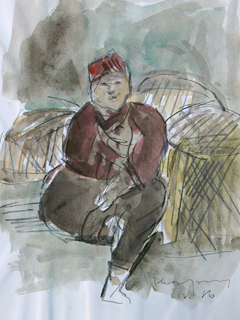 Untitled:  Man Holding Dog by John Young (1909-1997)