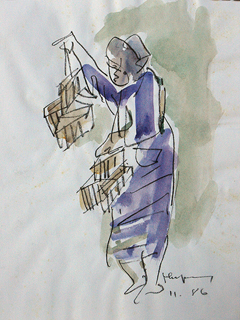 Untitled:  Lady With Bird Cages  by John Young (1909-1997)