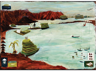 Illustration No. 3: Controlled test to determine lawnboat displacement by Dorothy Faison