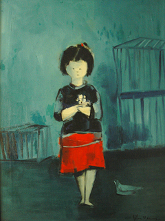 Girl with Bird and Cages by John Young (1909-1997)