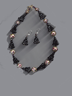 Buddha and Cloisonne Necklace/Earrings Set by Russell  Lowrey's Doges Treasures