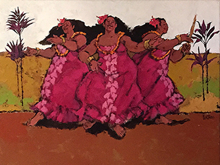 Red Muu's - Hula Dancer Trio by Alfred Furtado (1931-2012)