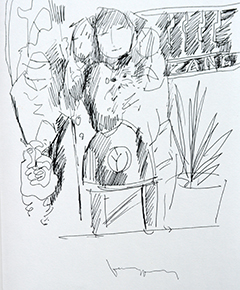 Girl on Patio with Cat by John Young (1909-1997)