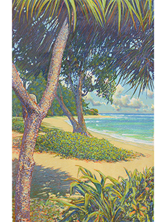 Pounders Beach w/ Hala tree Day by Russell Lowrey