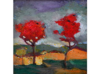 Red Trees in Town by Anthony  Mendivil