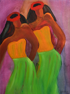 Untitled - 2 Dancers with Red Head Lei by Mapuana Schneider