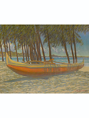 Red and Yellow Canoe at Kailua Beach by Russell Lowrey
